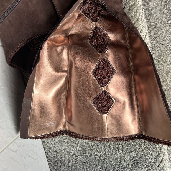 Carlos Santana Knee High Brown Suede Tempest Boots Embroidered Cut Outs Size 7.5 - Picture 6 of 8